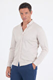 Taş Rengi İtalyan Düğmeli Yaka UzunKol Cepsiz Slim Fit Gömlek 1004250254
