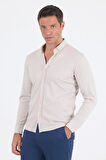 Taş Rengi İtalyan Düğmeli Yaka UzunKol Cepsiz Slim Fit Gömlek 1004250254