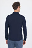 Koyu Lacivert İtalyan Düğmeli Yaka UzunKol Cepsiz Slim Fit Gömlek 1004250254