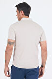 Taş Rengi italyan Düğmeli Yaka Kısa Kol Cepsiz Slim Fit Gömlek 1004250255