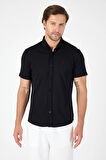 Siyah Kısa Kol Düğmeli Yaka Cepsiz Performans Ürün Slim Fit  Gömlek 1004250256