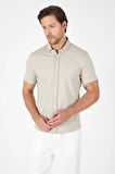 Taş Rengi Kısa Kol Düğmeli Yaka Cepsiz Performans Ürün Slim Fit  Gömlek 1004250256