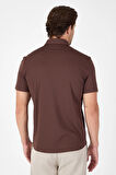 Koyu Kahverengi Kısa Kol Düğmeli Yaka Cepsiz Performans Ürün Slim Fit  Gömlek 1004250256