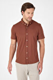 Kiremit Kısa Kol Düğmeli Yaka Cepsiz Performans Ürün Slim Fit  Gömlek 1004250256