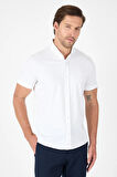 Beyaz Kısa Kol Düğmeli Yaka Cepsiz Performans Ürün Slim Fit  Gömlek 1004250256
