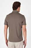 Koyu Haki Kısa Kol Düğmeli Yaka Cepsiz Performans Ürün Slim Fit  Gömlek 1004250256
