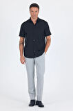 Siyah Kısa Kol Düz Bez Ayağı 041 Sert Yaka Classic Comfort Fit Gömlek 1004250258