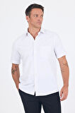 Beyaz Sert  Yaka Kısa Kol Cepli  Comfort Fit Cls Gömlek 1004250262