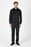 Siyah Uzun Kol Yarım İtalyan Yaka Cepsiz Non Iron Slim Fit Pamuklu Gömlek 1004250267