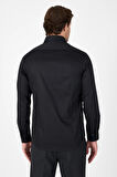 Siyah Uzun Kol Yarım İtalyan Yaka Cepsiz Non Iron Slim Fit Pamuklu Gömlek 1004250267