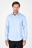 Koyu Mavi Uzun Kol Yarım İtalyan Yaka Cepsiz Non Iron Slim Fit Pamuklu Gömlek 1004250267