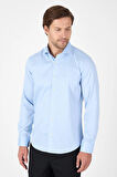 Koyu Mavi Uzun Kol Yarım İtalyan Yaka Cepsiz Non Iron Slim Fit Pamuklu Gömlek 1004250267