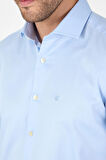 Koyu Mavi Uzun Kol Yarım İtalyan Yaka Cepsiz Non Iron Slim Fit Pamuklu Gömlek 1004250267