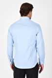 Koyu Mavi Uzun Kol Yarım İtalyan Yaka Cepsiz Non Iron Slim Fit Pamuklu Gömlek 1004250267