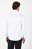 Beyaz Uzun Kol Yarım İtalyan Yaka Cepsiz Non Iron Slim Fit Pamuklu Gömlek 1004250267