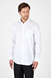 Beyaz Uzun Kol Sert Yaka Cepli Non Iron Comfort Fit Pamuklu Gömlek 1004250268