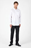 Beyaz Uzun Kol Sert Yaka Cepli Non Iron Comfort Fit Pamuklu Gömlek 1004250268