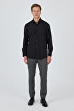 Siyah Klasik Yaka Uzun Kol Cepsiz Comfort Fit Classic Pamuklu Gömlek Gömlek 1004250287