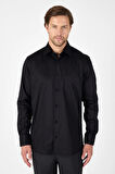 Siyah Sert Yaka Düz Classic %100 Pamuk Comfort Fit Gömlek 1004250323