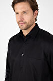 Siyah Sert Yaka Düz Classic %100 Pamuk Comfort Fit Gömlek 1004250323
