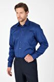 Lacivert Sert Yaka Düz Classic %100 Pamuk Comfort Fit Gömlek 1004250323