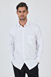 Beyaz Sert Yaka Düz Classic Comfort Fit Gömlek 1004250901