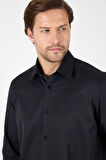 Siyah Uzun Kol Sert Yaka Cepsiz  Comfort Fit Pamuklu Gömlek 1004250914