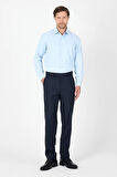 Koyu Mavi Uzun Kol Sert Yaka Cepsiz  Comfort Fit Pamuklu Gömlek 1004250914