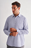 Koyu Lacivert Sert Yaka Uzun Kol Cepli Comfort Fit Classic Gömlek 1004255163