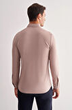 Koyu Kahverengi Smart Düğmeli Yaka Uzun Kol Cepsiz Slim Fit Casual Gömlek 1004255165