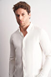 Beyaz Smart Düğmeli Yaka Uzun Kol Cepsiz Slim Fit Casual Gömlek 1004255167