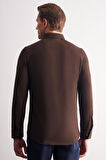 Koyu Kahverengi Smart Düğmeli Yaka Uzun Kol Cepsiz Slim Fit Casual Gömlek 1004255169
