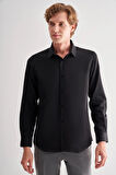 Siyah Sert Yaka Uzun Kol Slim Fit Pamuklu Gömlek 1004255175