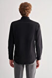 Siyah Sert Yaka Uzun Kol Slim Fit Pamuklu Gömlek 1004255175