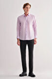 Lila Yarım İtalyan Yaka Uzun Kol Slim Fit Pamuklu Gömlek 1004255180