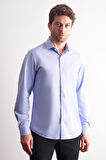 Mavi Yarım İtalyan Yaka Uzun Kol Premium Slim Fit %100 Pamuk Gömlek 1004255194