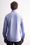 Mavi Yarım İtalyan Yaka Uzun Kol Premium Slim Fit %100 Pamuk Gömlek 1004255194