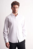 Beyaz Yarım İtalyan Yaka Saten Uzun Kol Premium Slim Fit %100 Pamuk Gömlek 1004255195