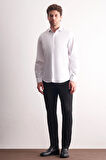 Beyaz Yarım İtalyan Yaka Saten Uzun Kol Premium Slim Fit %100 Pamuk Gömlek 1004255195