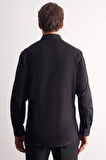 Siyah Yarım İtalyan Yaka Uzun Kol Premium Slim Fit %100 Pamuk Gömlek 1004255196