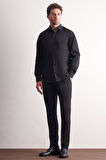 Siyah Yarım İtalyan Yaka Uzun Kol Premium Slim Fit %100 Pamuk Gömlek 1004255196