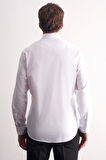 Beyaz Yarım İtalyan Yaka Uzun Kol Premium Slim Fit %100 Pamuk Gömlek 1004255197