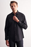 Siyah Yarım İtalyan Yaka Uzun Kol Premium Slim Fit Pamuklu Gömlek 1004255198