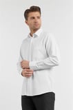 Beyaz Kendinden Desenli Sert Yaka Uzun Kol Cepli Comfort Fit Pamuklu Gömlek 1004255269