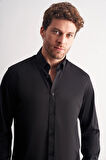 Siyah Düğmeli Yaka Örme Uzun Kol Performans Ürün Slim Fit Esnek Gömlek 1004255270