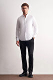 Beyaz Düğmeli Yaka Örme Uzun Kol Performans Ürün Slim Fit Esnek Gömlek 1004255270
