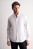 Beyaz Düğmeli Yaka Örme Uzun Kol Performans Ürün Slim Fit Esnek Gömlek 1004255270