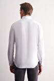Beyaz Düğmeli Yaka Örme Uzun Kol Performans Ürün Slim Fit %100 Pamuk Gömlek 1004255271