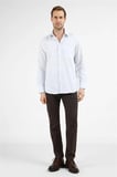 Beyaz - Mavi Çizgili Desen Sert Yaka Uzun Kol Cepli Comfort Fit Pamuklu Gömlek 1004255278