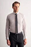 Taş Rengi Yarım İtalyan Yaka Uzun Kol Easy To Iron Slim Fit Pamuklu Gömlek 1004255301